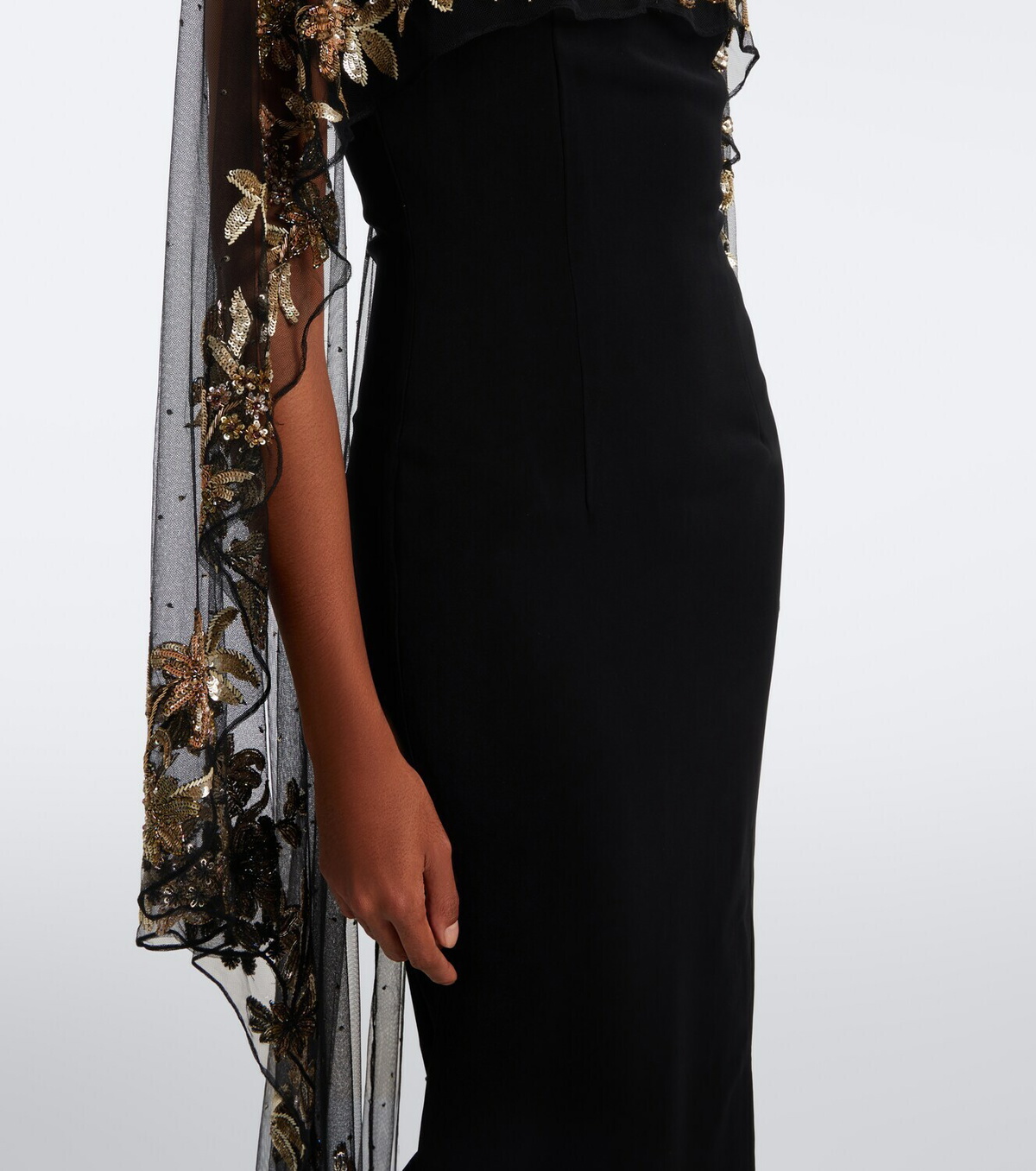 Là Fuori Floral sequined caped gown