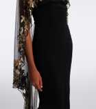 Là Fuori Floral sequined caped gown