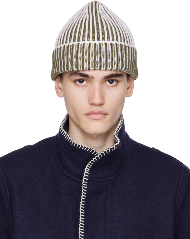 Photo: 3MAN Khaki & White Ribbed Beanie