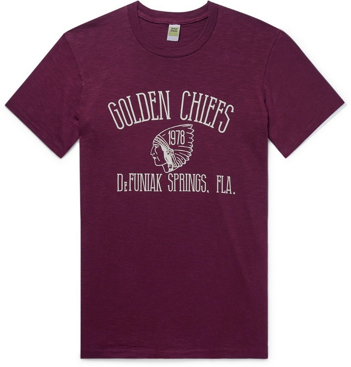 Photo: Velva Sheen - Golden Chiefs Printed Cotton-Jersey T-Shirt - Burgundy