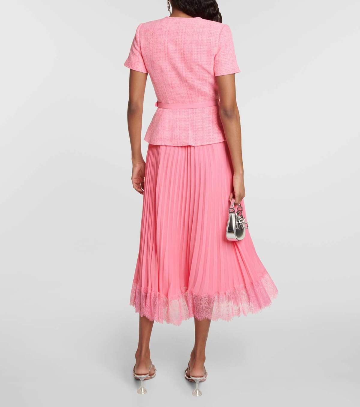 self portrait short sleeve chiffon midi dress Self-Portrait Cold-Shoulder Pleated Chiffon Midi Dress