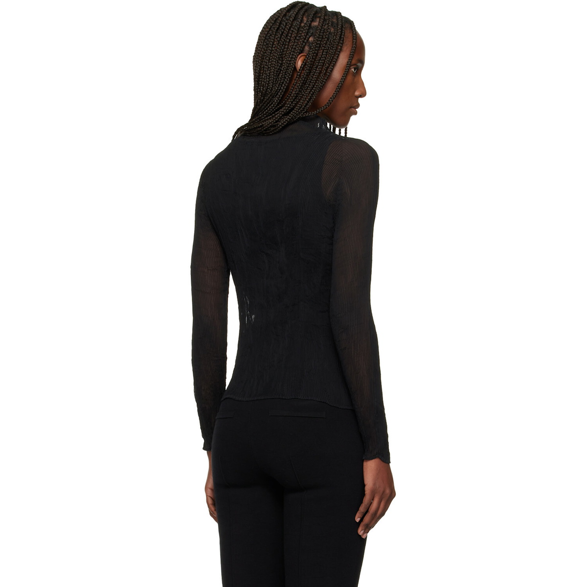 ISSEY MIYAKE Black Chiffon Twist Top