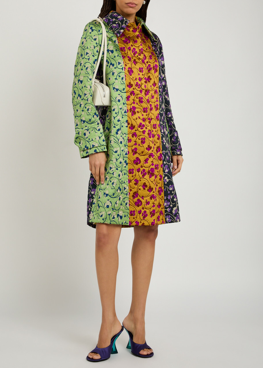 LA Double J Precious Floral-jacquard Woven Coat Yellow