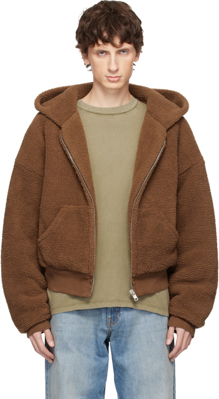 Photo: ERL Brown Terry Fleece Zipped Hoodie