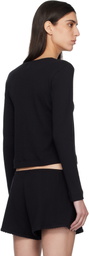 LESET Black Pointelle Classic Crew Cardigan
