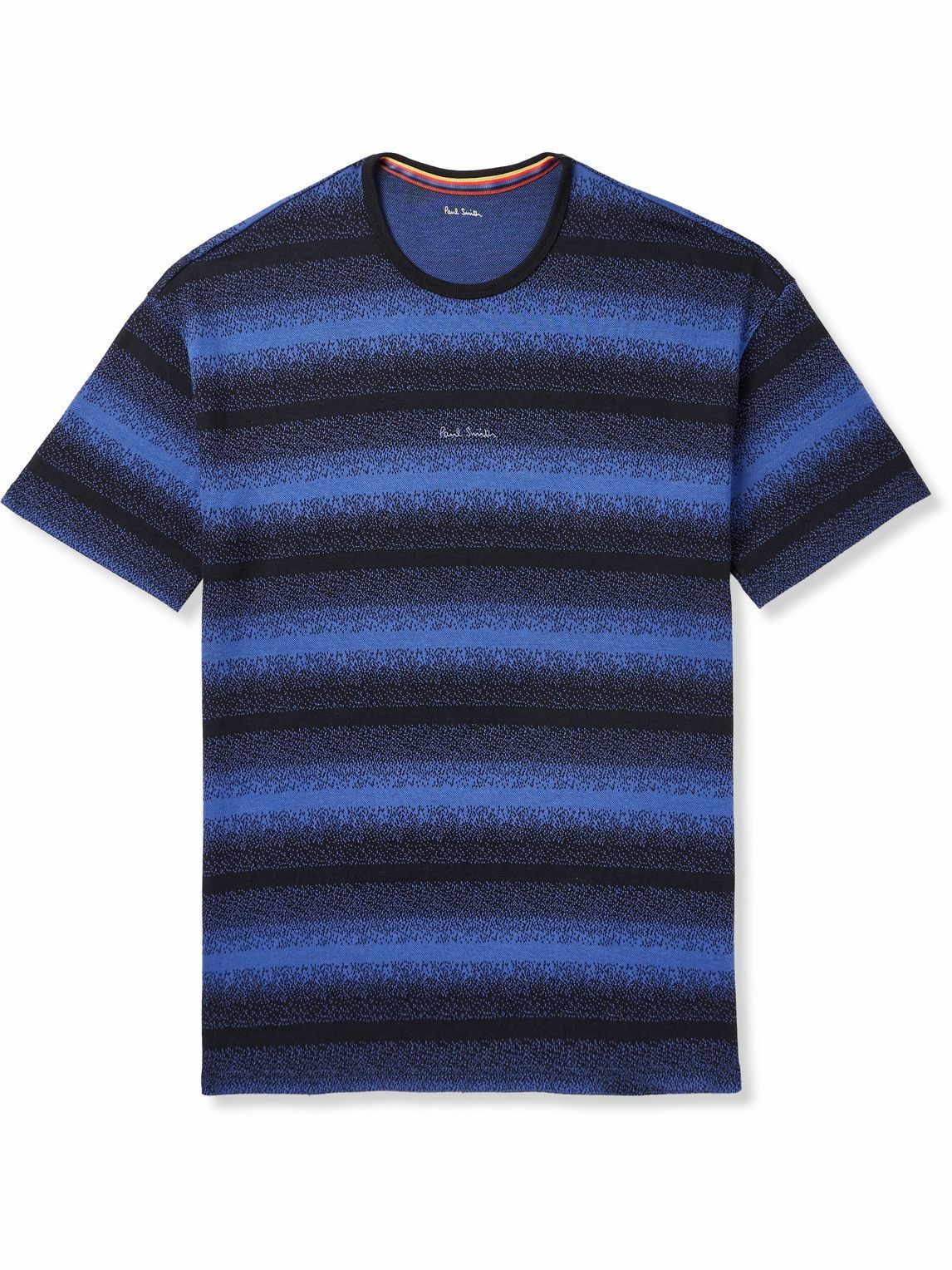 Paul Smith - Logo-Embroidered Striped Cotton and Modal-Blend Piqué T-Shirt - Blue