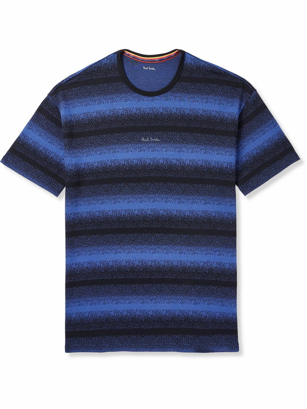 Photo: Paul Smith - Logo-Embroidered Striped Cotton and Modal-Blend Piqué T-Shirt - Blue