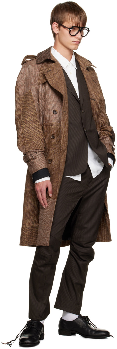 Junya Watanabe Brown Patchwork Trench Coat