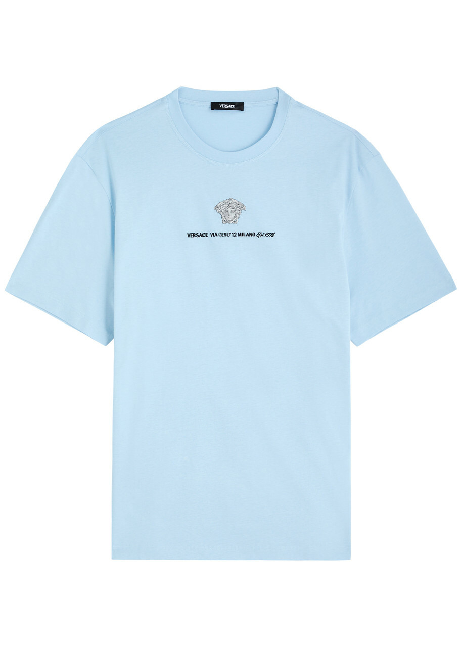 Versace Logo-embroidered Cotton T-shirt Blue Versace
