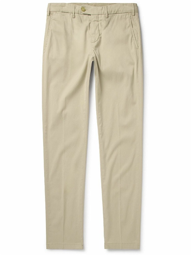 Photo: Canali - Slim-Fit Garment-Dyed Stretch Lyocell and Cotton-Blend Twill Trousers - Neutrals
