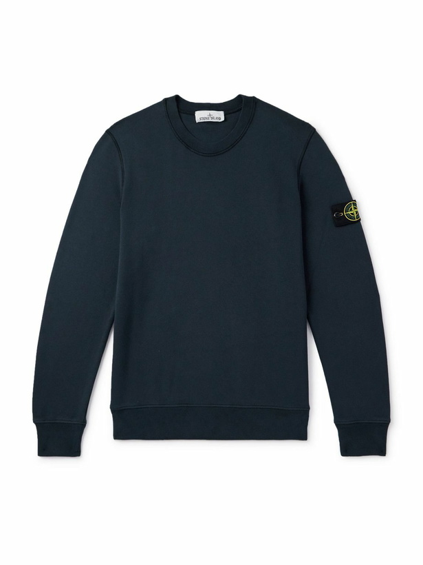 Photo: Stone Island - Logo-Appliquèd Garment-Dyed Organic Cotton-Jersey Sweatshirt - Blue