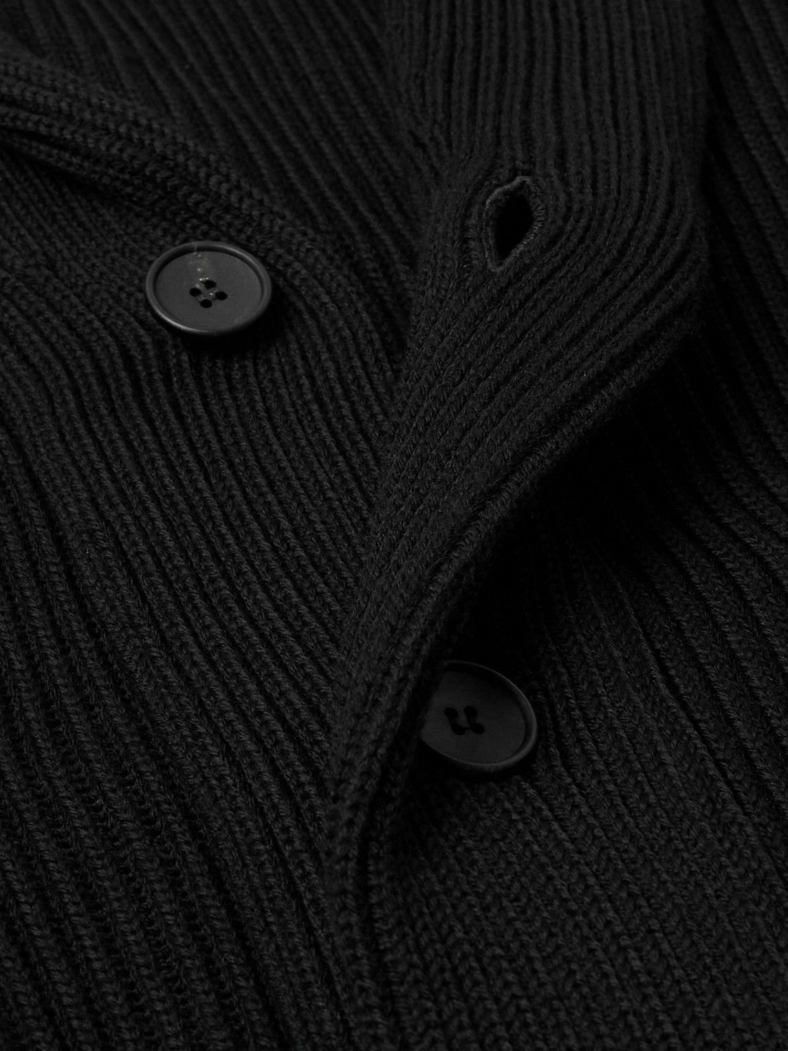 Thom Sweeney - Shawl-Collar Ribbed Merino Wool Cardigan - Black