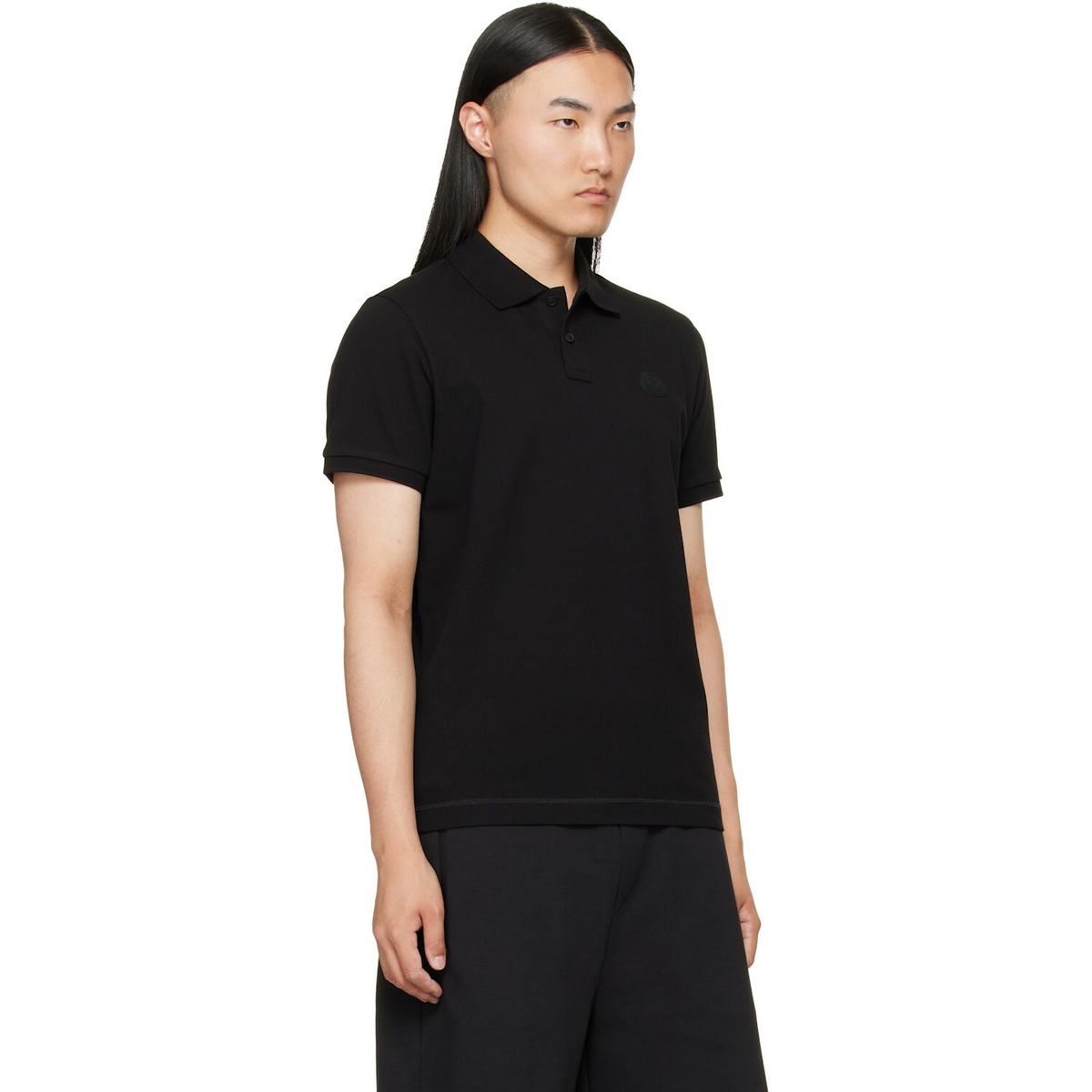 Moncler Black Logo Cotton Piquet Polo