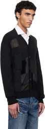 Junya Watanabe Black Multi Fabrics Mix Intarsia Pattern Cardigan
