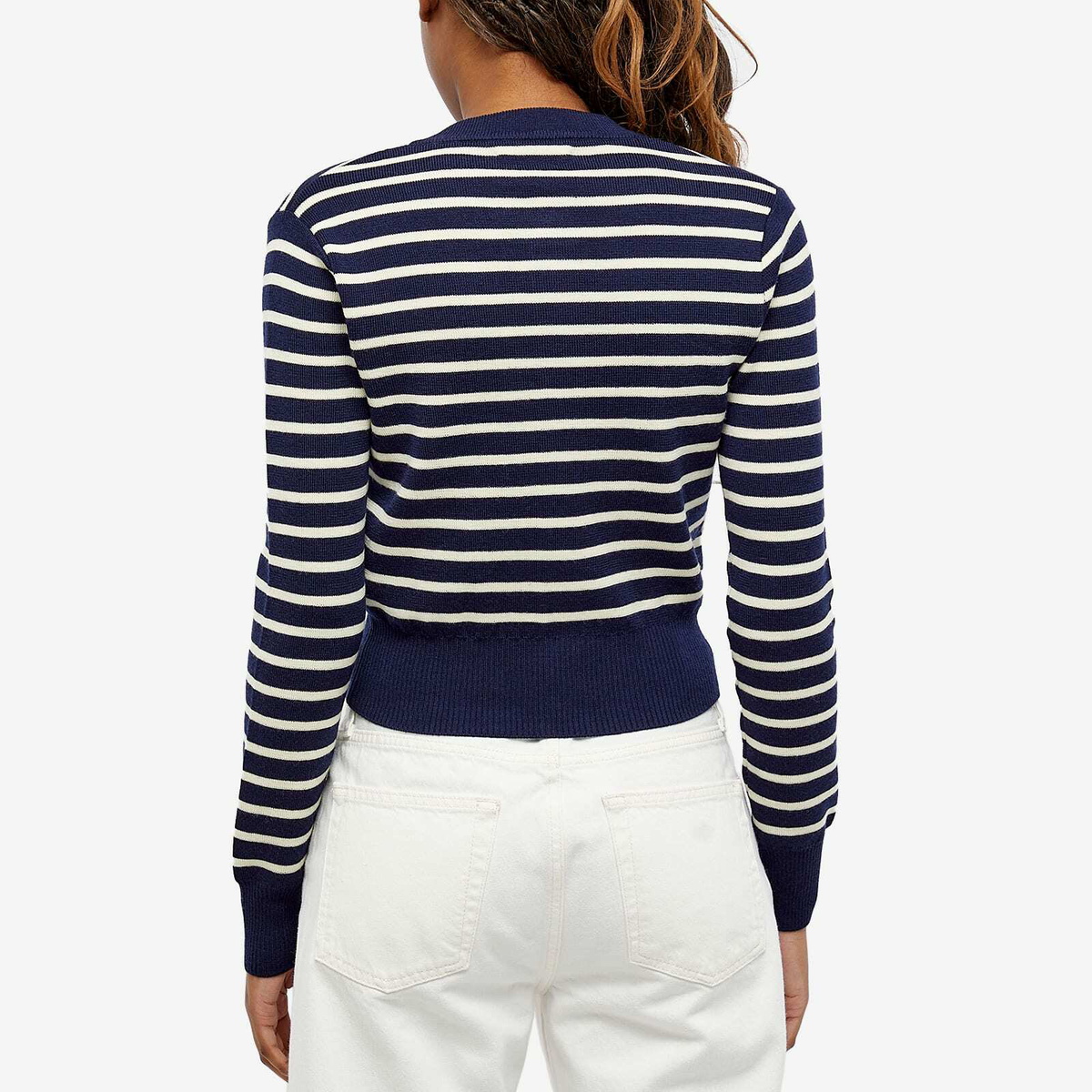 AMI Paris Women's AMI Sailor Stripe Cardigan in Nautic Blue AMI Paris Women's AMI Sailor Stripe Cardigan in Nautic Blue