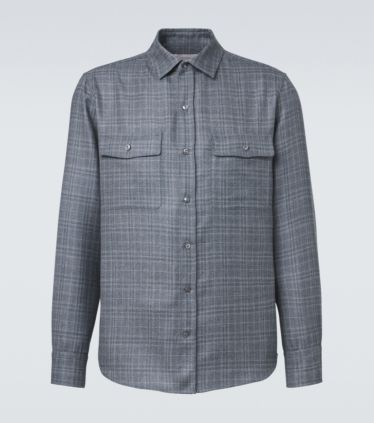 Agnona Checked wool, silk, and linen shirt