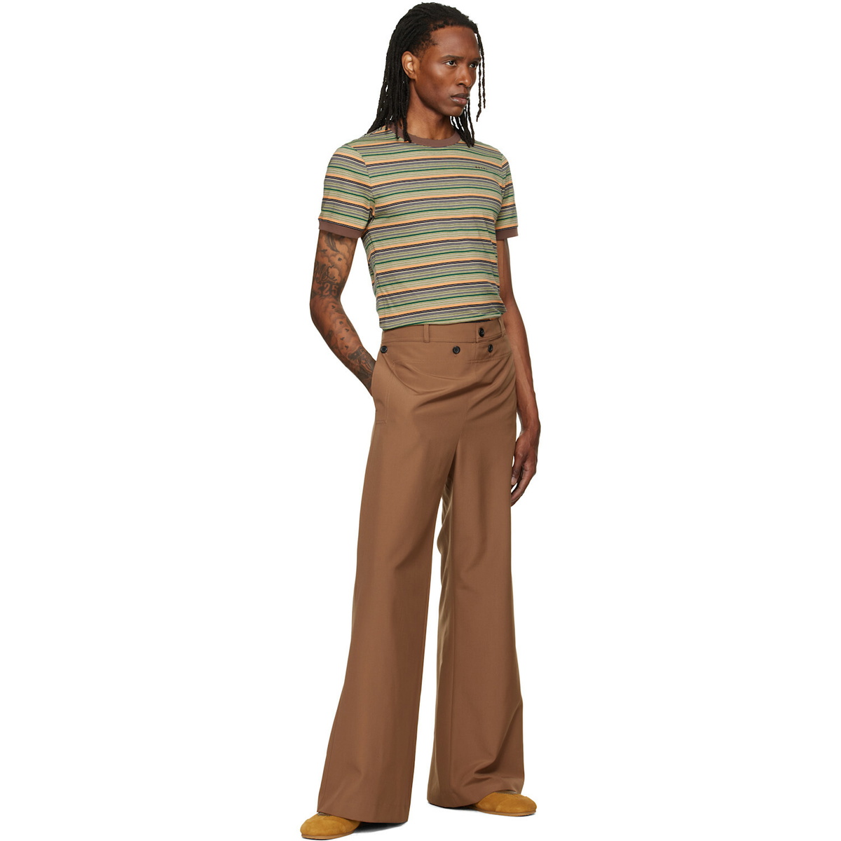Marni Green Cotton Fine Stripes T-shirt