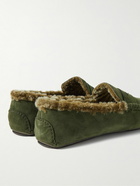 Manolo Blahnik - Kensington Shearling-Lined Suede Slippers - Green