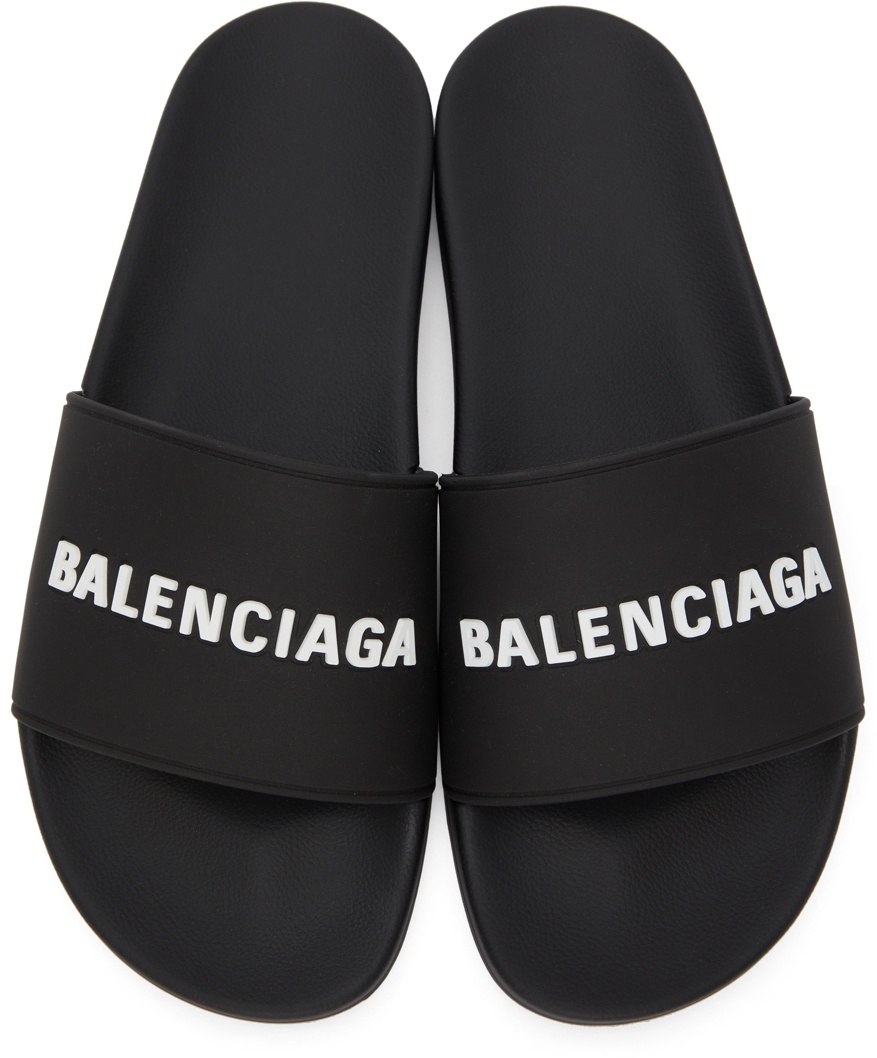 Balenciaga Black & White Logo Pool Slides Balenciaga