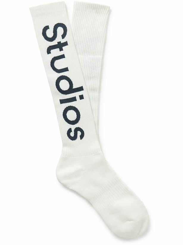 Photo: Acne Studios - Logo-Jacquard Ribbed Cotton-Blend Socks - White