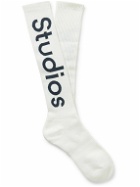 Acne Studios - Logo-Jacquard Ribbed Cotton-Blend Socks - White