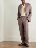 Oliver Spencer - Wilkins Tapered Belted Pinstriped Linen Suit Trousers - Brown