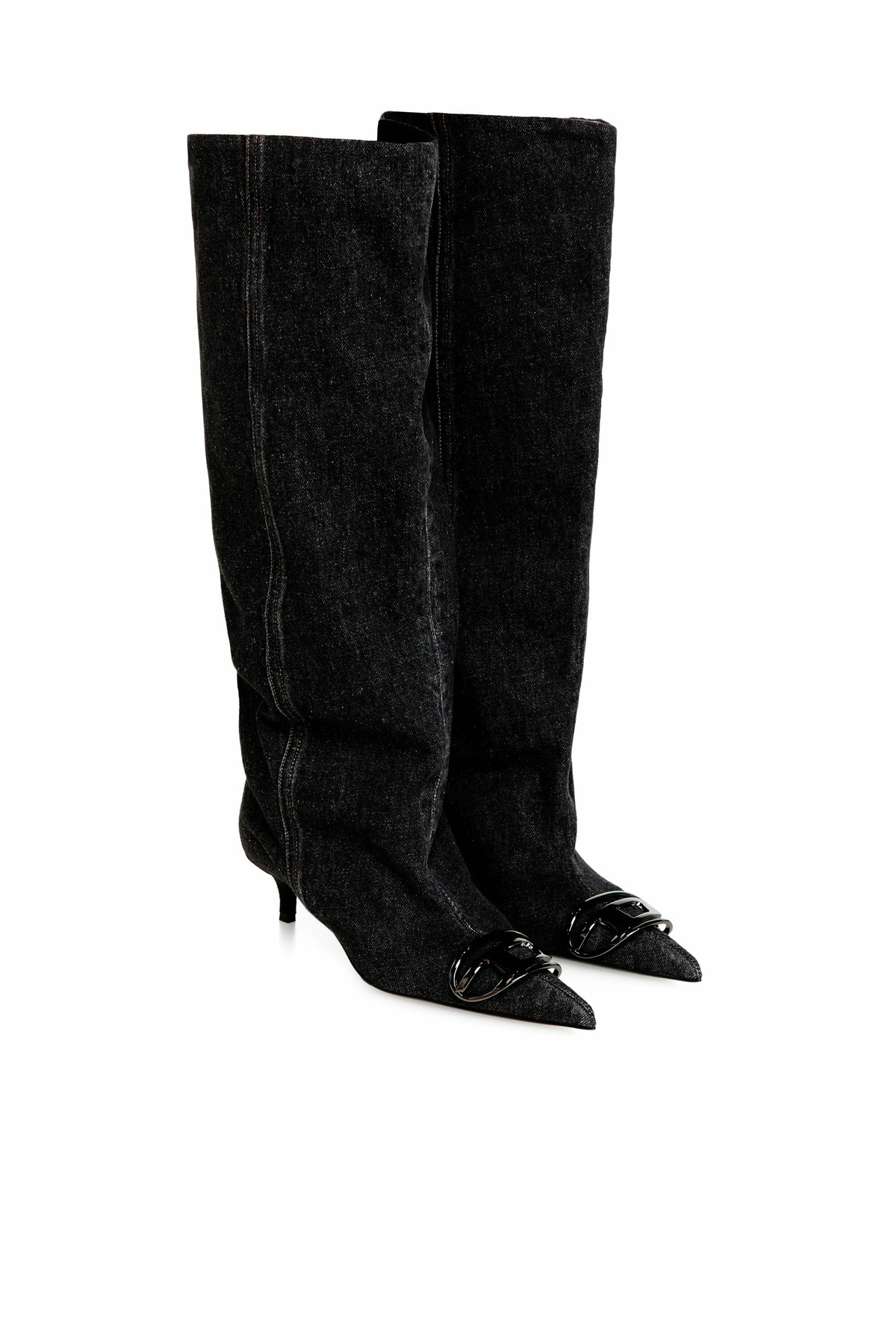 Diesel D-Venus-Slouchy knee-high boot in denim - Boots Womens in Black