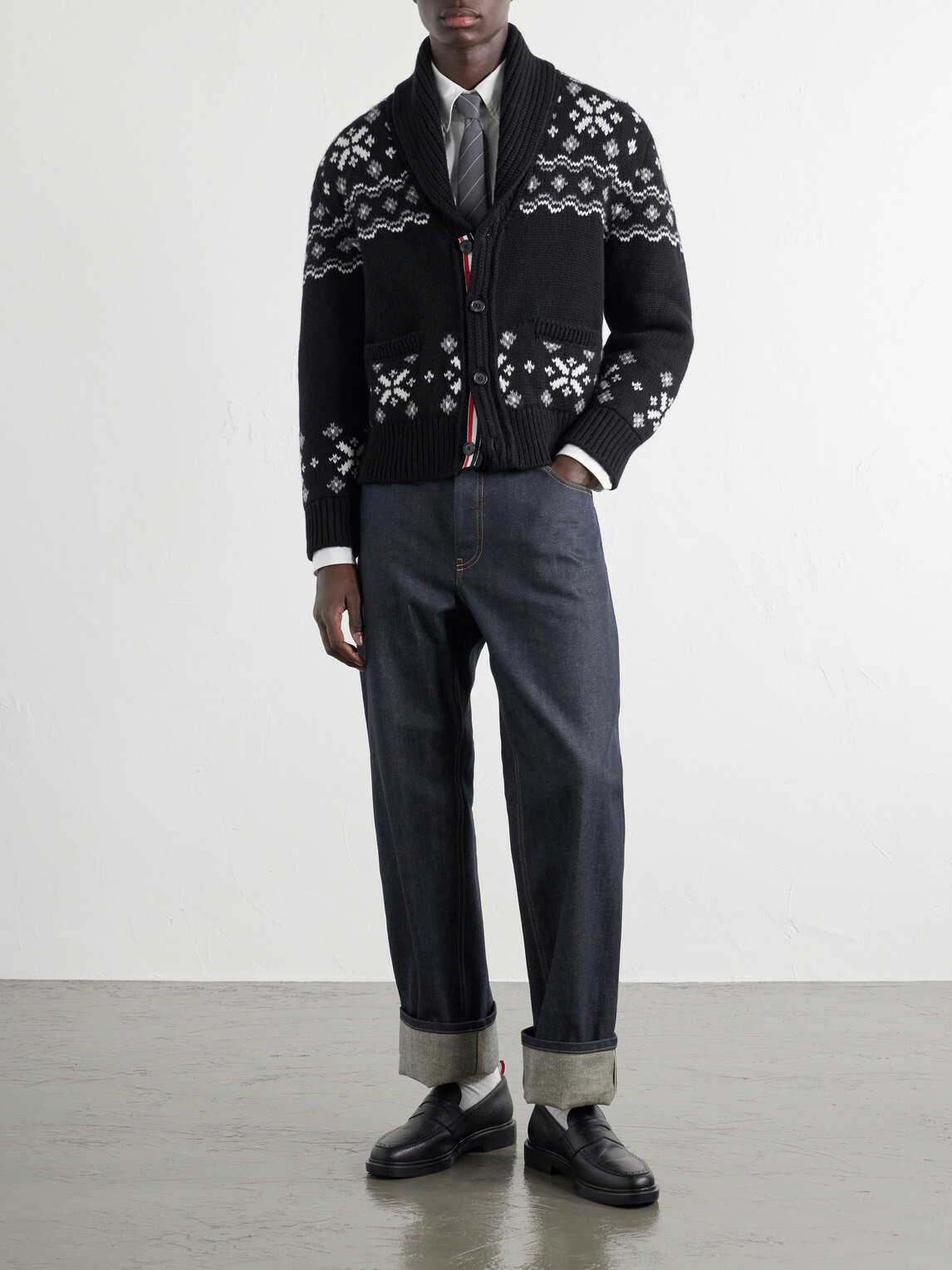 Thom Browne - Shawl-Collar Jacquard-Knitted Cashmere Cardigan - Black