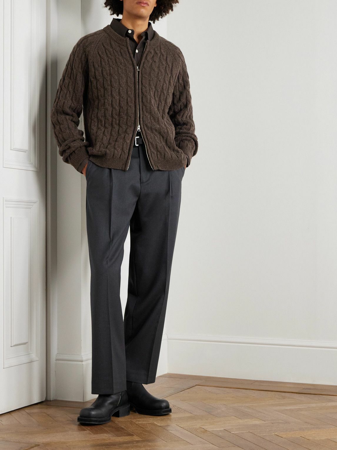 mfpen - Editor Cable-Knit Wool Zip-Up Cardigan - Brown