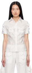 J.Kim White Smocked Flower Shirt