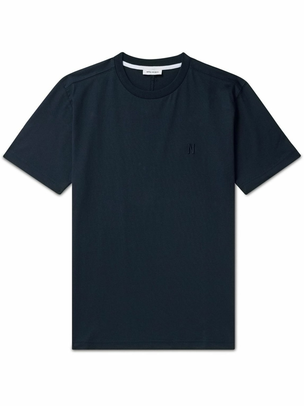 Photo: Norse Projects - Johannes Logo-Embroidered Organic Cotton-Jersey T-Shirt - Blue