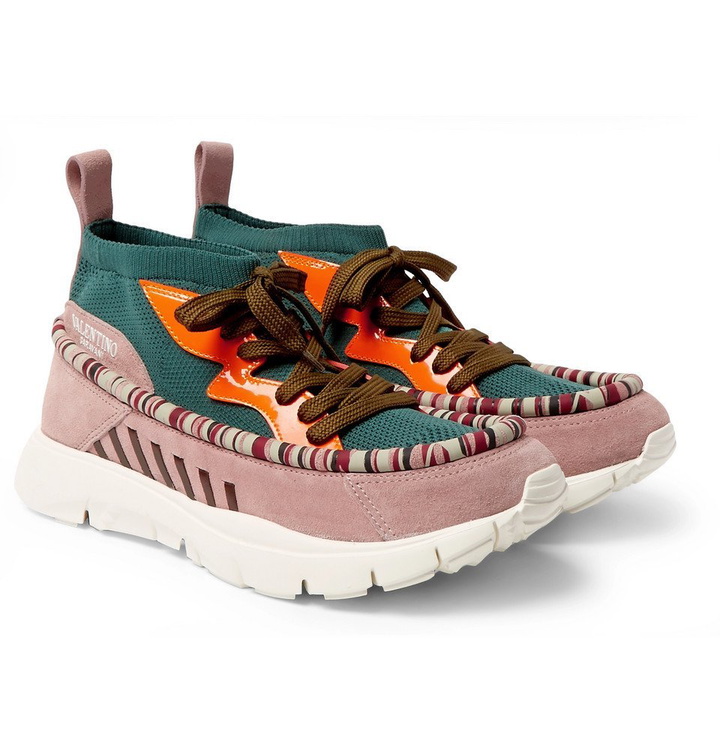 Photo: Valentino - Valentino Garavani Heroes Tribe 1 Leather-Trimmed Suede and Mesh Sneakers - Men - Pink
