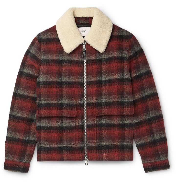 Photo: Mr P. - Shearling-Trimmed Checked Wool Jacket - Red