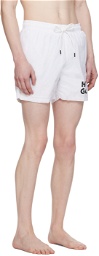 Hugo White Printed Swim Shorts