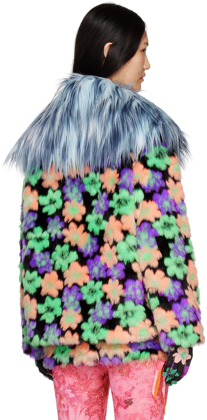 SHUTING QIU Blue Floral Faux-Fur Jacket