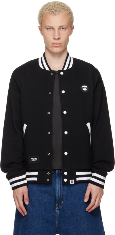 Photo: AAPE by A Bathing Ape Black 'AAPENOW' Moonface Varsity Jacket