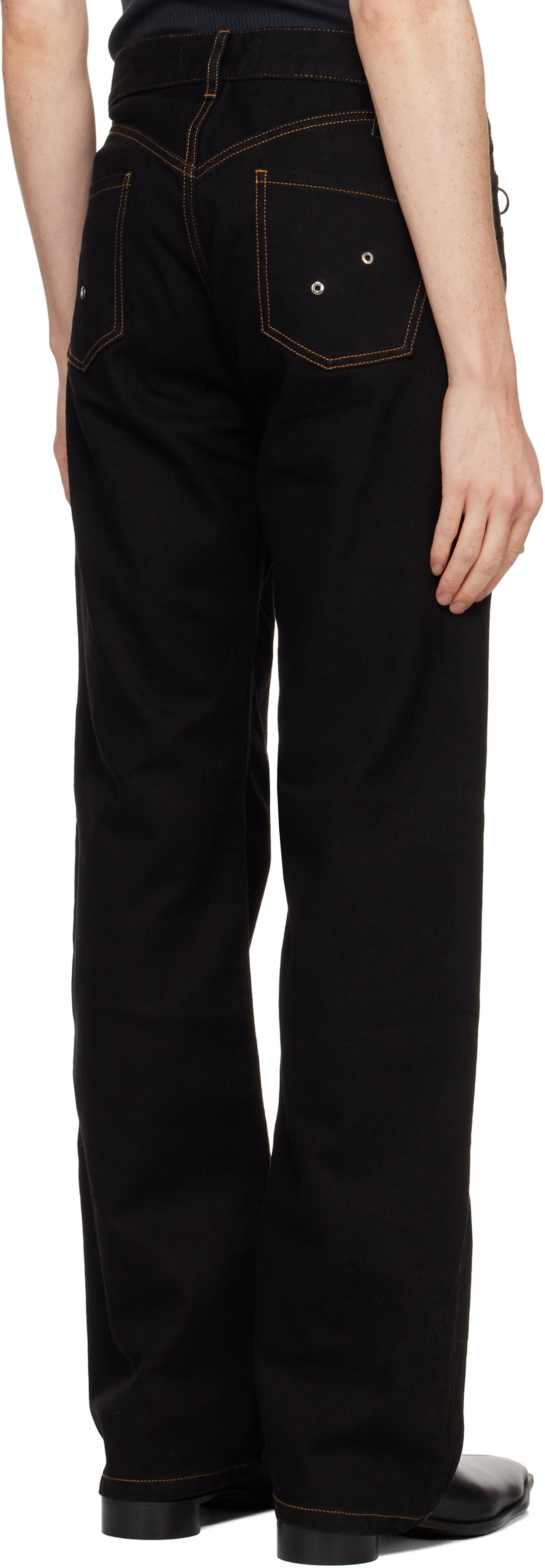 Ludovic de Saint Sernin Black Straight Legs Lace Up Jeans