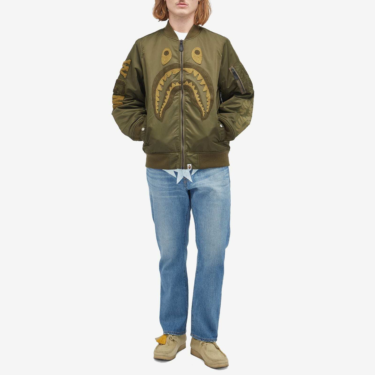 ジャケット・アウター A Bathing Ape Shark MA-1 Jacket Olive A