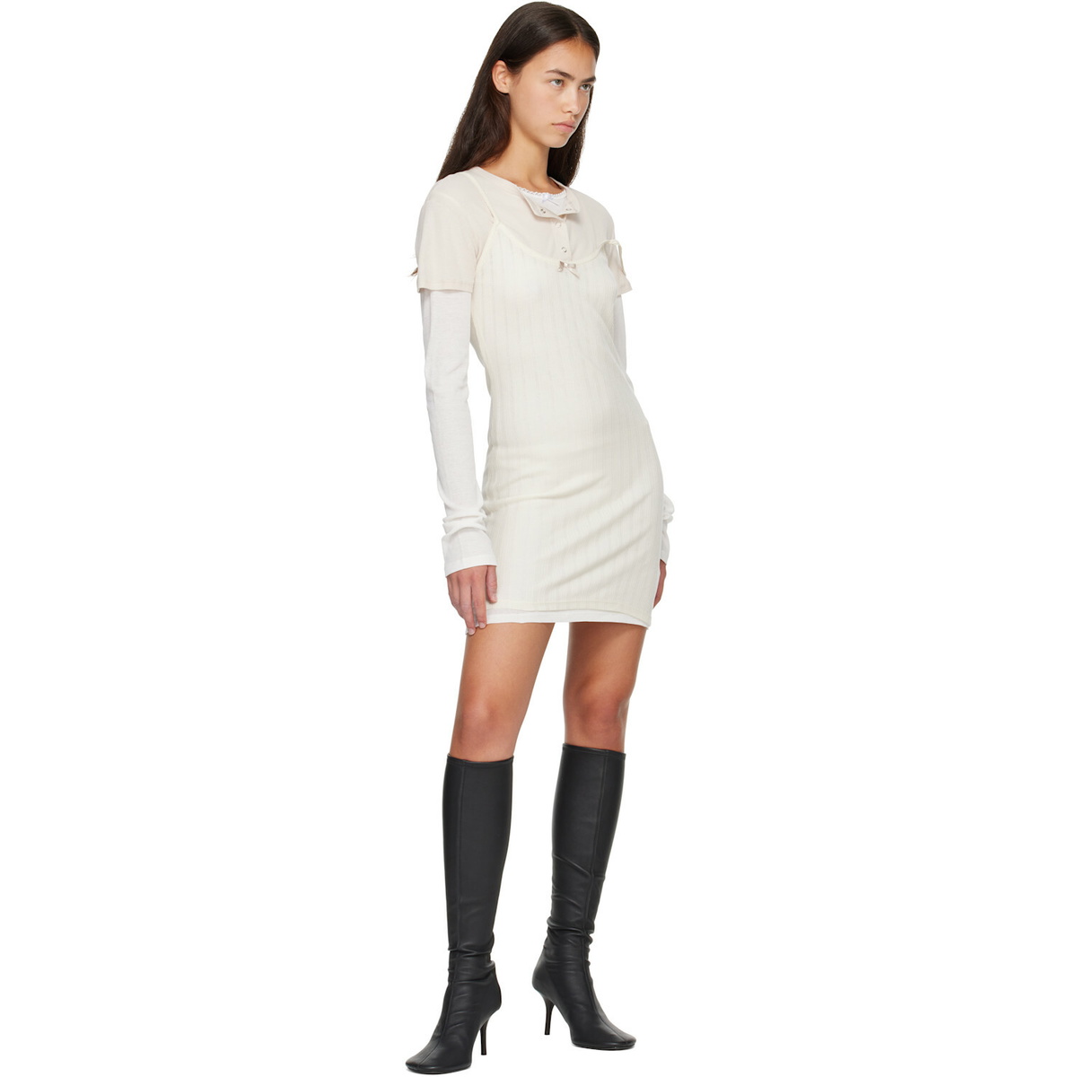 Acne Studios Beige & Off-White Layered Minidress