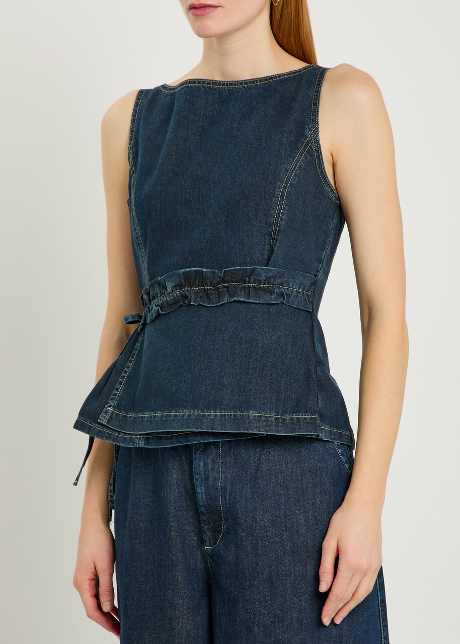 Damson Madder Maxime Ruffled Denim top Indigo