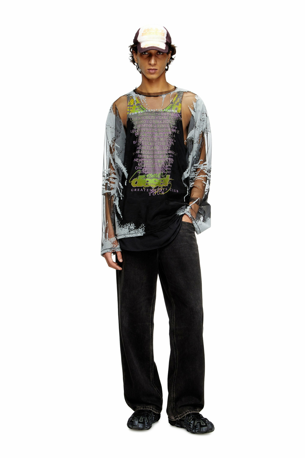 Diesel Long-sleeve nylon T-shirt with lyrics print - T