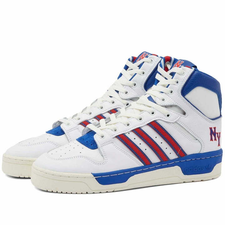 Photo: Adidas Conductor Hi-Top 'NY Rangers' Sneakers in White/Team Royal Blue