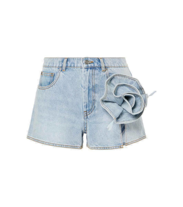 Photo: Area Floral-appliqué denim shorts