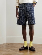 KAPITAL - Dojo Easy Wide-Leg Belted Embroidered Denim Shorts - Blue