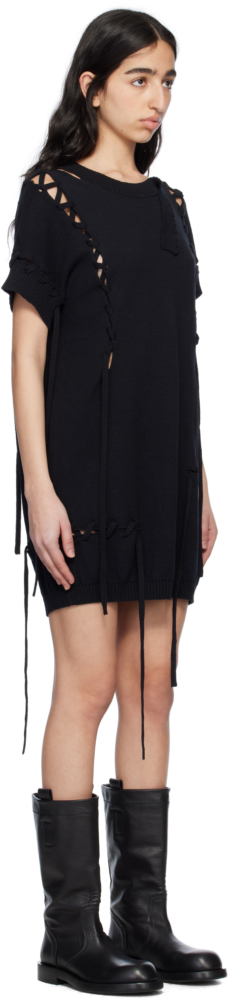 YOHJI YAMAMOTO Black Lace-Up Detail Minidress