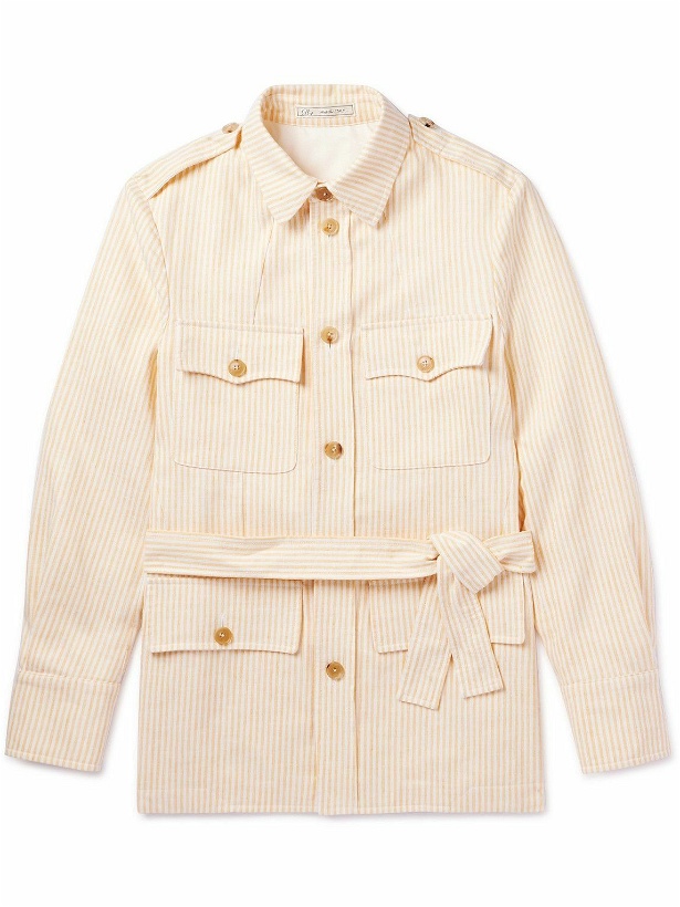 Photo: UMIT BENAN B - Belted Striped Cotton and Linen-Blend Twill Jacket - Yellow