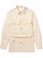 UMIT BENAN B - Belted Striped Cotton and Linen-Blend Twill Jacket - Yellow