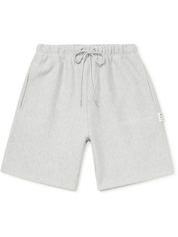 Photo: Abc. 123. - Straight-Leg Webbing-Trimmed Logo-Embroidered Cotton-Blend Jersey Drawstring Shorts - Gray