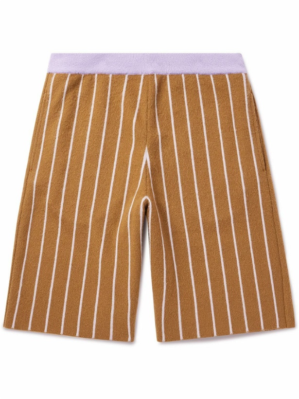 Photo: ZEGNA x The Elder Statesman - Straight-Leg Striped Brushed-Cashmere Shorts - Brown