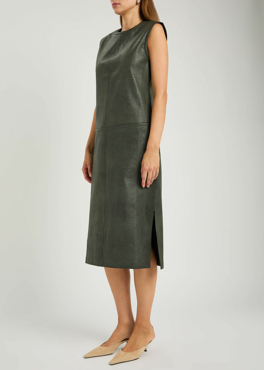Stouls Caro Python-effect Stretch-leather Midi Dress Dark Green